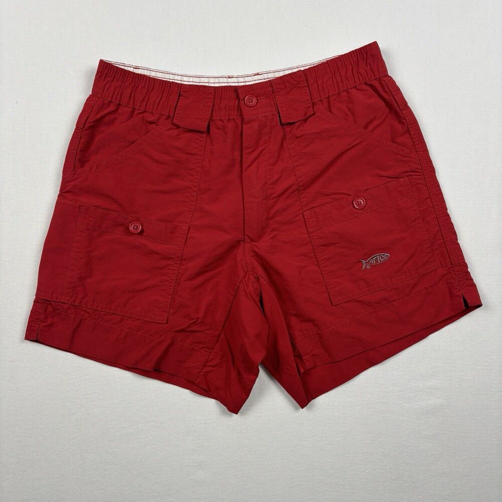 AFTCO Fishing Shorts Mens 28 Red 5.5” Inseam Nylon Cargo Pockets Outdoor Utility